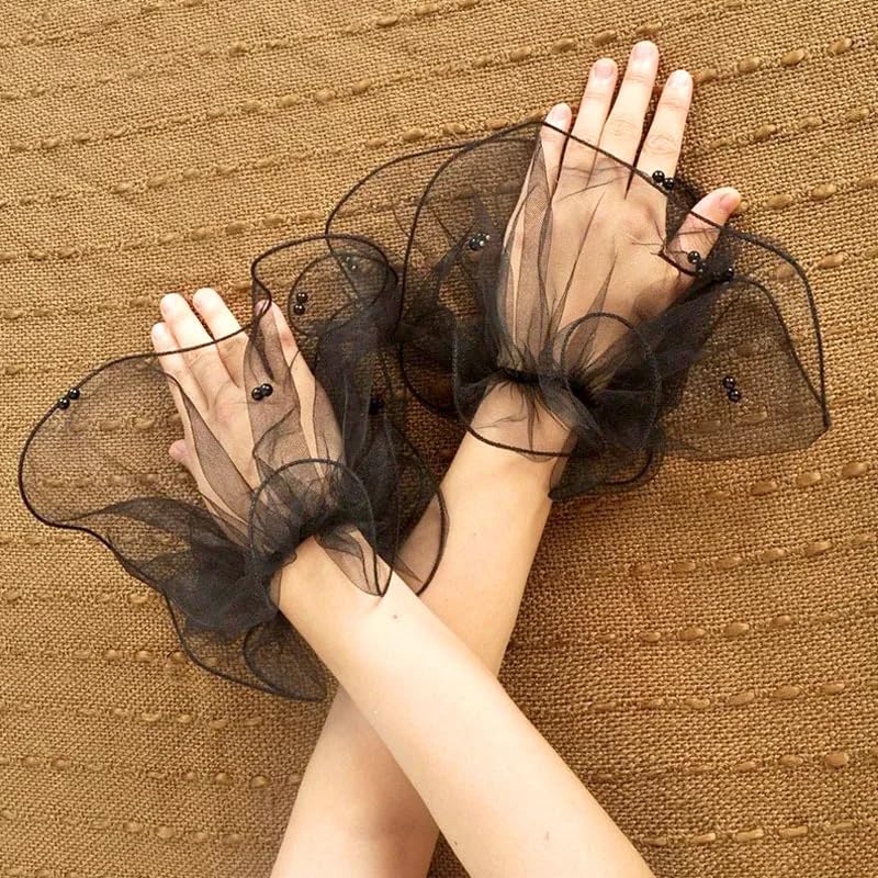 RUSTAMM pearl Lace Mesh hand Sleeves Cuffs Elastic Bracelet Elegant Party Bride Wedding Women Girls Gloves Accessories - Image 2